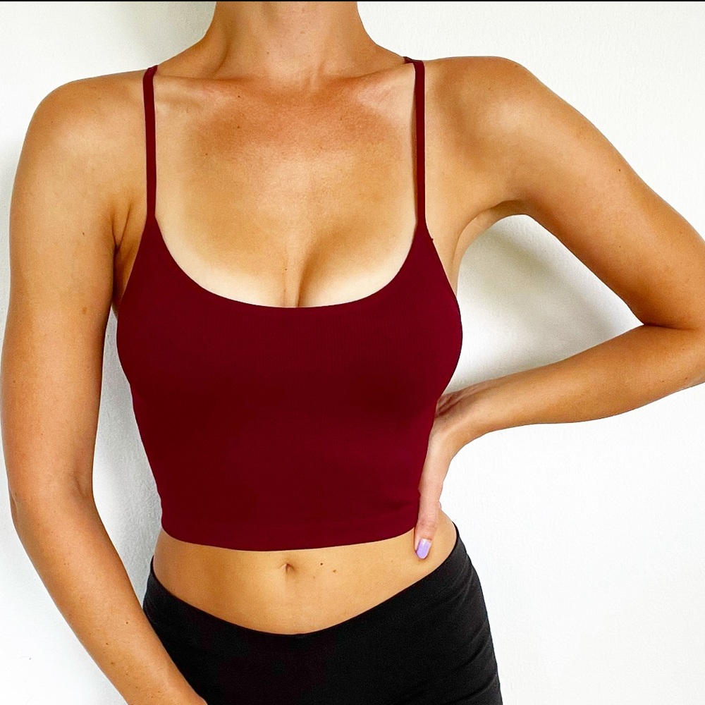 Bozzolo maroon ribbed bodycon crop top size S/M